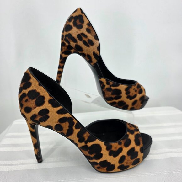 NINE WEST Expensive Platform Pump D'Orsay Leopard Hair Shoes Heels 7.5 NWOB - Picture 2 of 10